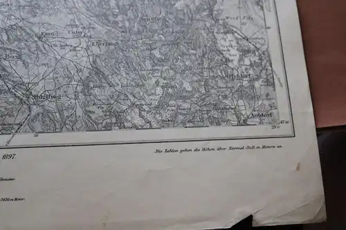 alte Karte des Deutschen Reiches Umdruckausgb. 650 Weilheim 1897