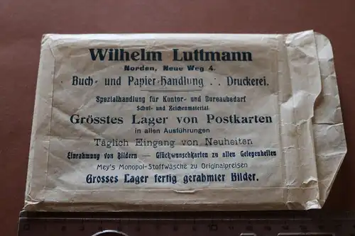tolle alte Pergamenttüte Wilhelm Luttmann Buchhandlung Norden 1910-20 ??