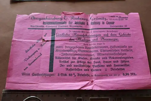 tolles altes Werbeblatt  Drogenhandlung Radesey Grömitz - 20-30er Jahre