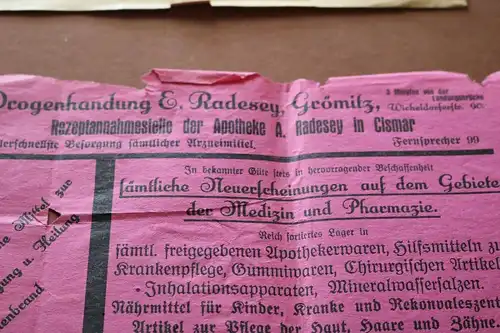 tolles altes Werbeblatt  Drogenhandlung Radesey Grömitz - 20-30er Jahre