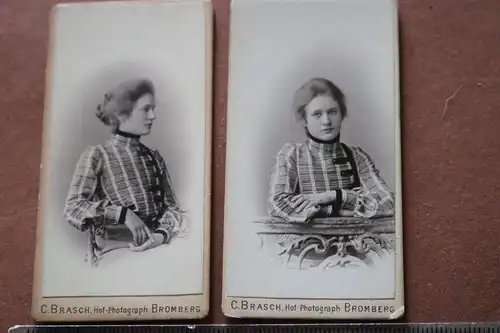 zwei tolle alte kleine CDV Fotos - Portrait einer Frau - Bromberg 1913