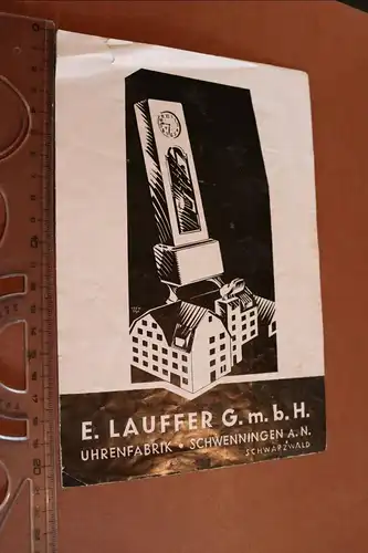 tolles altes Werbeblatt für E. Laufer GmbH  Wanduhren Schwenningen -50er Jahre ?