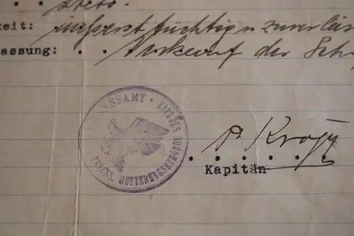 altes Dienstzeugnis eines Matrosen - Schiff Lena - Kapitän P. Kropp 1910-20 ???