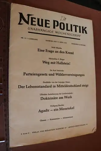 alte Zeitung ? Wochenschrift - Neue Politik - Hamburg 1960