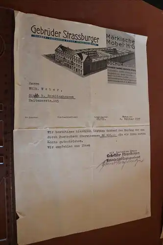 toller alter Briefkopf - Märkische Möbel HG - Gebrüder Strassburger 1937 signi