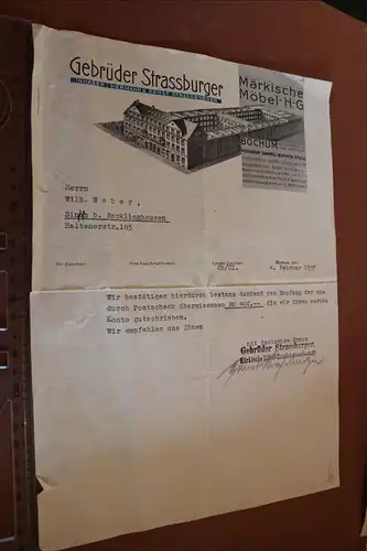 toller alter Briefkopf - Märkische Möbel HG - Gebrüder Strassburger 1937 signi 