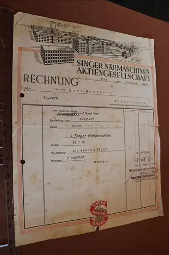 tolle alte Rechnung Singer Nähmaschinen AG - Kiel 1927