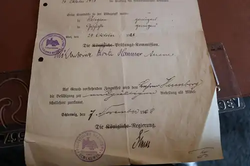 tolles altes Zeugnis zur Befähigung als Mittelschullehrer Kiel 1928