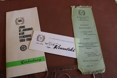 tolle alte Einladung und Programm - 100 Jahre St. Johannis-Klub Flensburg 1966