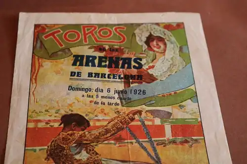 tolles altes Werbeblatt - Stierkampf Arena de Barcelona 1926 mit Eintrittskarte