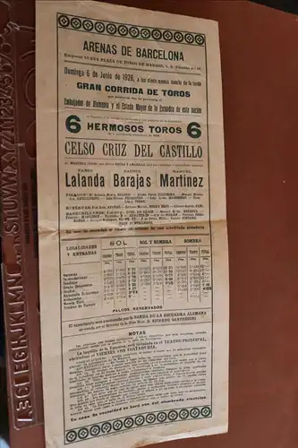 tolles altes Werbeblatt - Stierkampf Arena de Barcelona 1926 mit Eintrittskarte