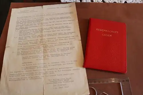 altes Schreiben und Ausweismappe ?? Gewerkschaft Leder  60er Jahre 