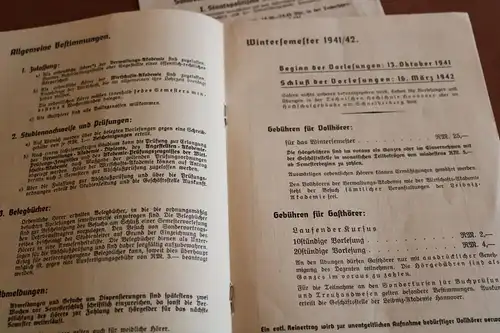 altes Heftchen + Zusatzblatt - Vorlesungen  1941/42  der Leibnitz-Akademie Hanno