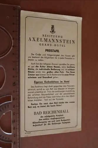 tolle alte Preisliste Axelmannstein Grand-Hotel - Bad Reichenhall 30er Jahre ???