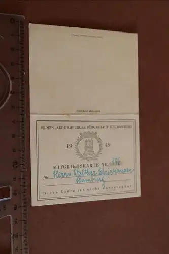alte Mitgliedskarte - Verein Alt-Hanburger Bürgerhaus e.v. 1949 