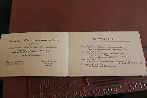 alte Einladung 32. Stiftungsfest K.St.V. Cheruscia-Braunschweig - Studentika 