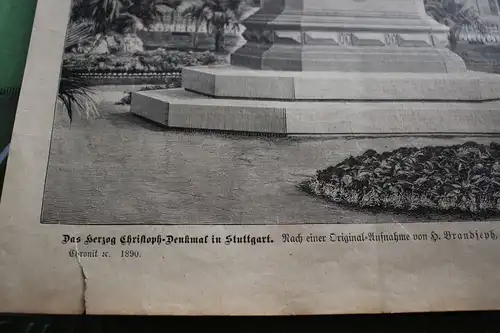 alter Ausschnitt - Das Herzog Christoph Denkmal in Stuttgart - 1890