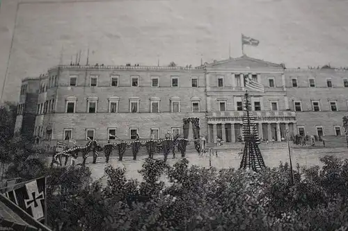 alter Ausschnitt - Das königliche Schloß in Athen 1880-1890