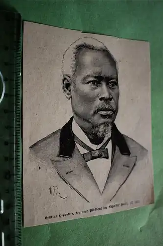 alter Ausschnitt - Portrait  General Hippolute - Präsident Republik Haiti