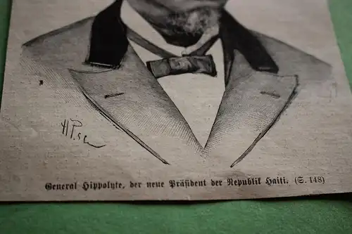 alter Ausschnitt - Portrait  General Hippolute - Präsident Republik Haiti