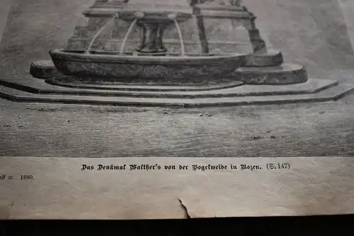 alter Ausschnitt - Das Denkmal Walther´s von der Vogelweide in Bozen 1890