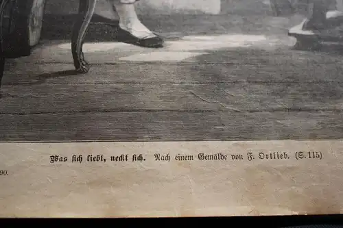 alter Ausschnitt - Szene  Was sich liebt, neckt sich   1890