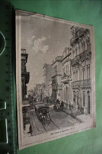alter Ausschnitt - Eine Straße in Montevideo  1890