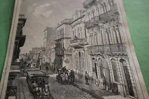 alter Ausschnitt - Eine Straße in Montevideo  1890
