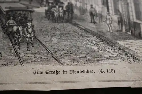 alter Ausschnitt - Eine Straße in Montevideo  1890