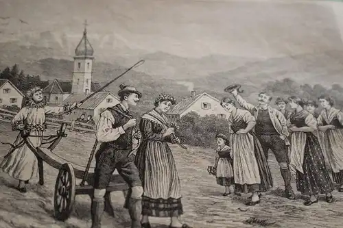 alter Ausschnitt - Szene  Das Hochzeitspflügen in der Steiermark