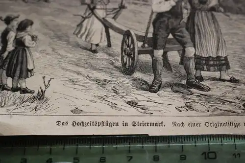 alter Ausschnitt - Szene  Das Hochzeitspflügen in der Steiermark