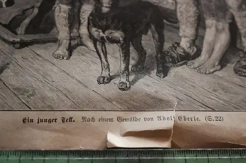 alter Ausschnitt - Szene ein junger Tell - Familie in Trachten 