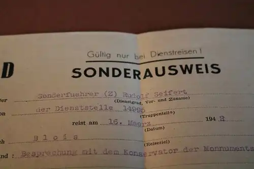 interessanter alter Sonderausweis Dienstreise - Monnuments Historiques  1942