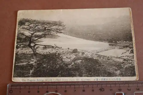 tolle alte Karte -the Nagara Bridge looked down from Mt. Kinkwa Japan 1924
