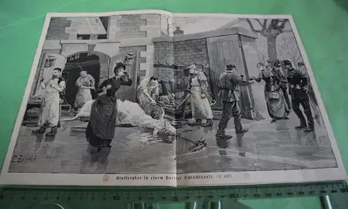 alter Ausschnitt - Szene - Bluttrinker in einem Pariser Schlachthaus 