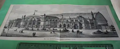 alter Ausschnitt - das neue Centralbahnhofsgebäude in Bremen ca. 1890