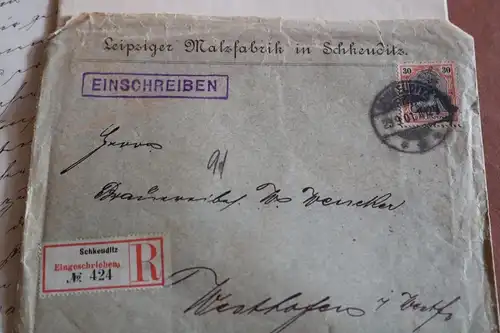 fünf tolle alte Briefe - Leipziger Malzfabrik in Schkeuditz 1900-1905