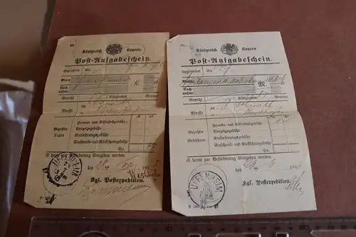 zwei sehr alte Post-Aufgabenscheine - Königreich Bayern - 1893/96 Uffenheim