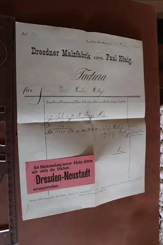 tolle alte Rechnung Dresdner Malzfabrik von 1900 - Dresden