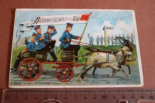 tolle alte Karte Karikatur Soldaten mit Ziegenwagen - Reserve hat  noch... 1900-