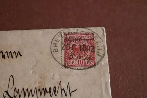 alter Briefumschlag mit Bahnstempel - Breslau - Stettin  Zug 1002 - 1902 ?