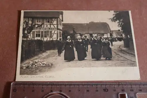 tolle alte Karte  Frauen in Tracht - Alsace, Elsaß , Schleithal  20-30er Jahre