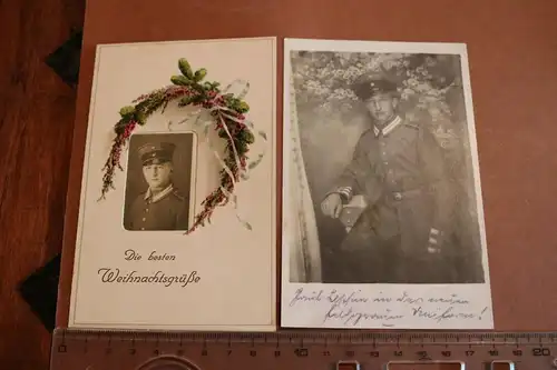 zwei tolle alte Fotos eines Soldaten, eins als Weihnachtskarte  - Berlin