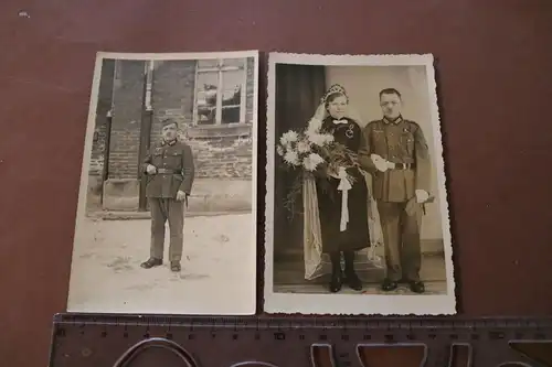 zwei tolle alte Fotos eines Soldaten - Hochzeit und Portrait 