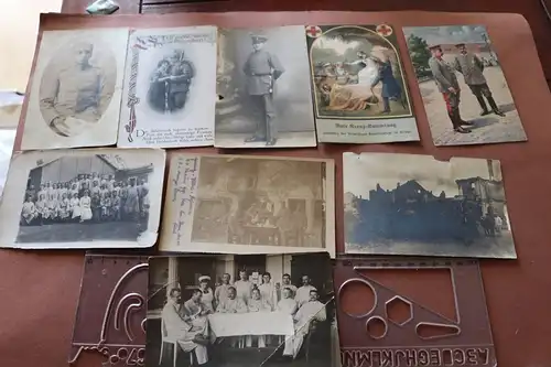 neun  alte Fotos und Karten - deutsche Soldaten , Gruppenfotos 