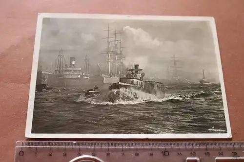 tolle alte Karte - Hansestadt Hamburg - Sturm im Hafen 30-40er Jahre