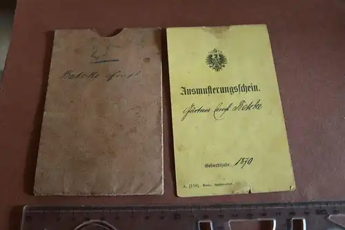 alter Ausmusterungsschein mit Hülle - Sülze 1890 