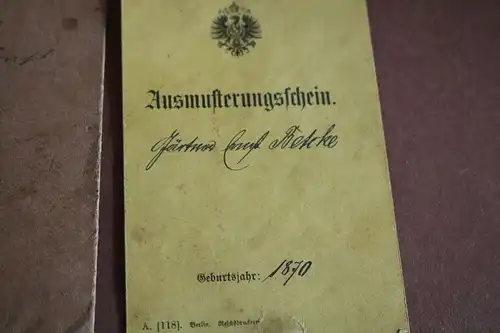 alter Ausmusterungsschein mit Hülle - Sülze 1890