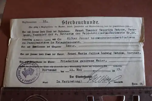 altes Dokument eines Kanoniers der 4.Batt. Feld Artl. Regt. 84 -1915 Passionisté