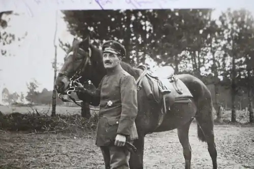 tolles altes Foto - Leutnant mit Pferd - Ord. Offiz. Stab 475